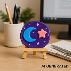 ✨ Wish Dish – Handmade Clay Moon & Star Art | One of a Kind | Great Add-on